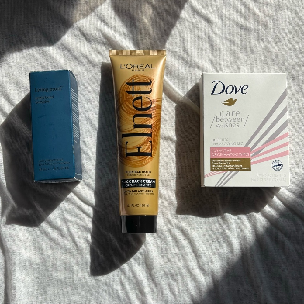 Bundle of 3 New Hair Care Products (Strengthener, Cream, Dry Shampoo Wipes)